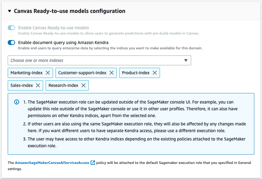 Amazon SageMaker Canvas Generative AI |를 사용하여 비즈니스 사용자가 회사 문서에서 통찰력을 추출할 수 있도록 지원하세요. Amazon Web Services PlatoBlockchain 데이터 인텔리전스. 수직 검색. 일체 포함.