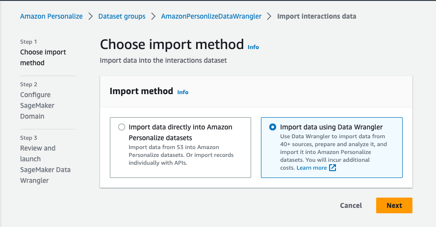 Prepare your data for Amazon Personalize with Amazon SageMaker Data Wrangler | Amazon Web Services Store the data PlatoBlockchain Data Intelligence. Vertical Search. Ai.