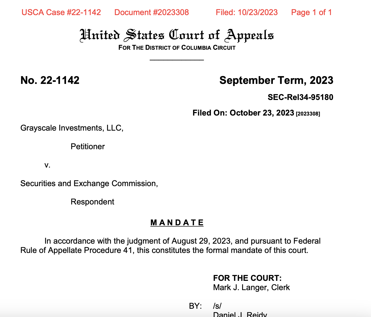 US Court issues mandate for Grayscale ruling, paving way for SEC to review spot Bitcoin ETF Aug PlatoBlockchain Data Intelligence. Vertical Search. Ai.