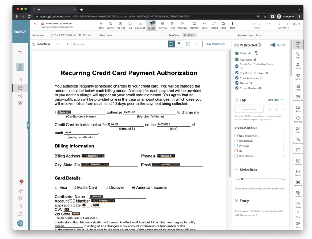 How Reveal’s Logikcull used Amazon Comprehend to detect and redact PII from legal documents at scale | Amazon Web Services Amazon Comprehend PlatoBlockchain Data Intelligence. Vertical Search. Ai.