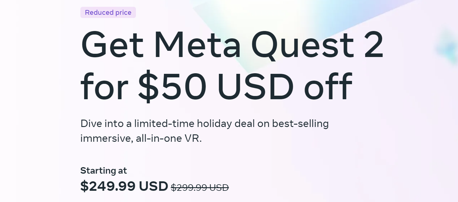 Quest 2 hind alandatud 250 dollarini ülejäänud aastaks