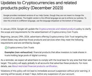 Googles vision 2024: Crypto Trust Ads and Bitcoin ETF Anticipation