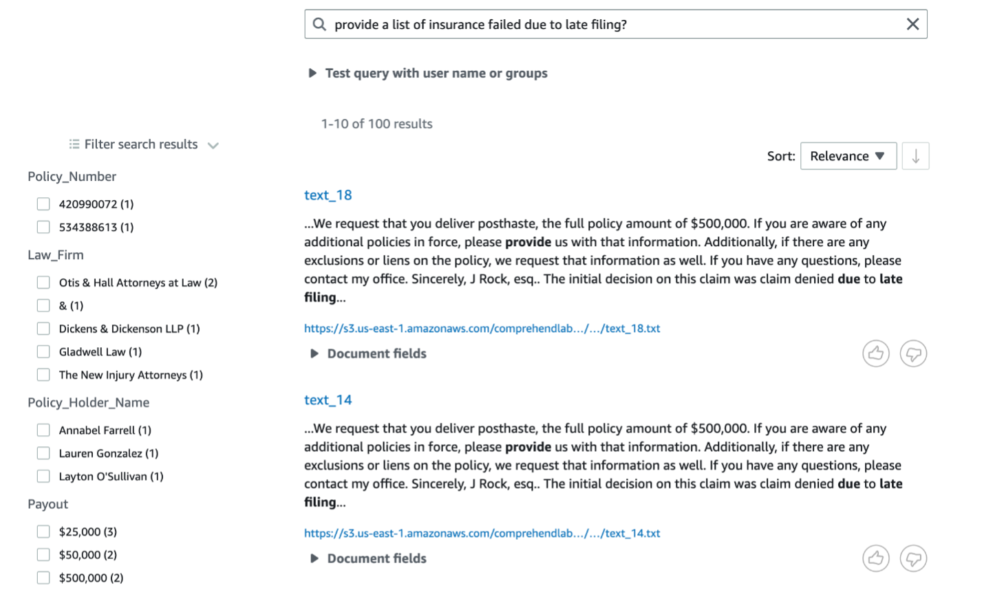 Use custom metadata created by Amazon Comprehend to intelligently process insurance claims using Amazon Kendra | Amazon Web Services easy-to-use PlatoBlockchain Data Intelligence. Vertical Search. Ai.