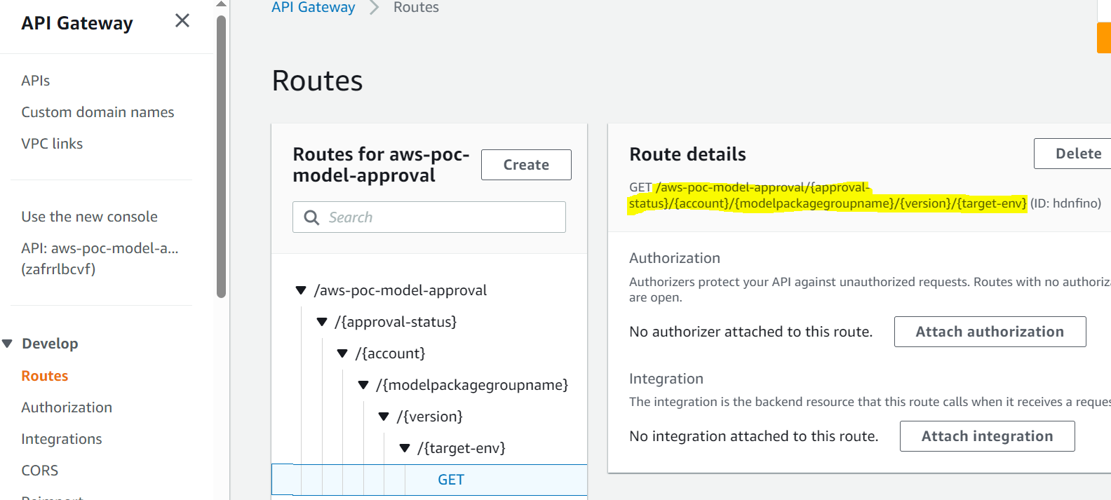 Detaliile rutei API Gateway