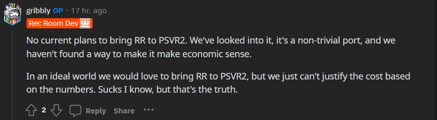 Rec রুম PSVR 2 পোর্টের খরচ 'জাস্টিফাই করতে পারে না'