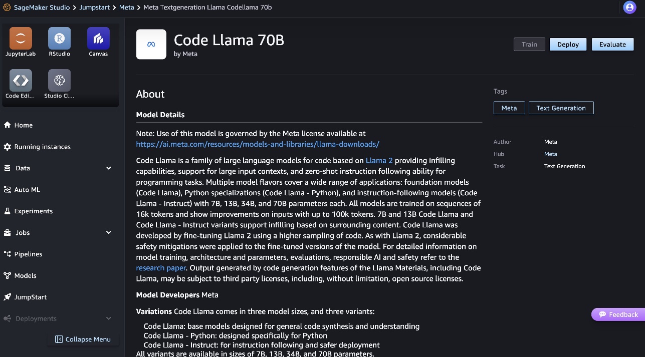 Το Code Llama 70B είναι πλέον διαθέσιμο στο Amazon SageMaker JumpStart | Υπηρεσίες Ιστού Amazon PlatoBlockchain Data Intelligence. Κάθετη αναζήτηση. Ολα συμπεριλαμβάνονται.
