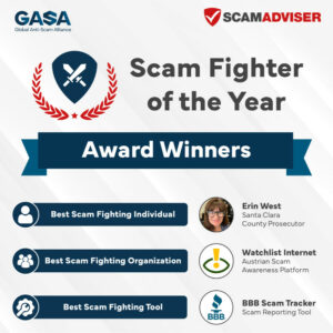 Erin West; Overvågningsliste Internet; BBB Vinder ved Scam Fighter of the Year Awards