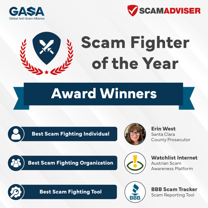 Erin Ouest ; Liste de surveillance Internet ; BBB gagne aux Scam Fighter of the Year Awards