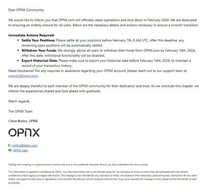 L'exchange Three Arrows Capital Linked OPNX dichiara la chiusura