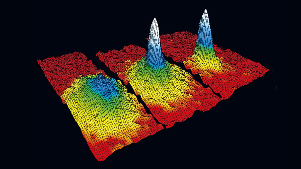Ett Bose-Einstein-kondensat kommer ut från ett moln av kalla rubidiumatomer