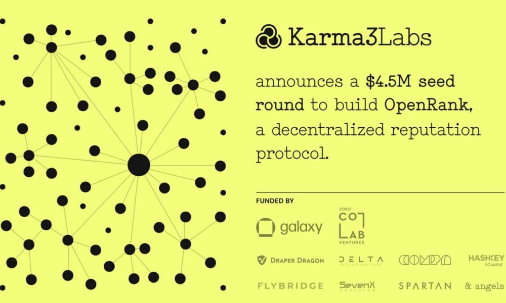 Karma3 Labs recauda una ronda inicial de 4.5 millones de dólares liderada por Galaxy e IDEO CoLab para construir OpenRank, un protocolo de reputación descentralizado