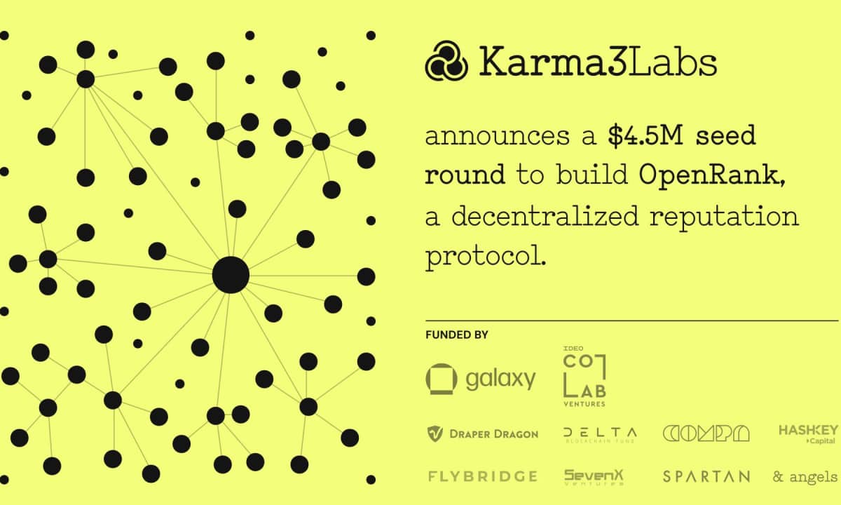 Η Karma3 Labs συγκεντρώνει ένα Seed Round $4.5 εκατομμυρίων με επικεφαλής τον Galaxy και το IDEO CoLab για να δημιουργήσει το OpenRank, ένα αποκεντρωμένο πρωτόκολλο φήμης PlatoBlockchain Data Intelligence. Κάθετη αναζήτηση. Ολα συμπεριλαμβάνονται.