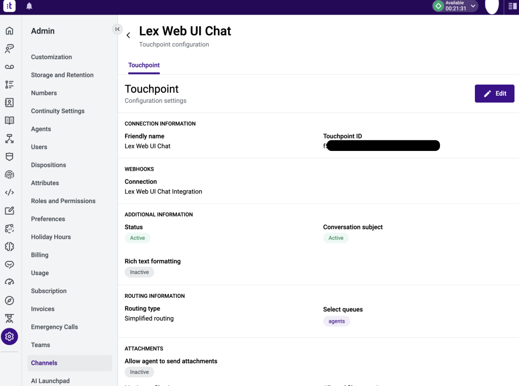 Tarjoa live-agenttiapua chatbot-käyttäjille Amazon Lexin ja Talkdeskin pilviyhteyskeskuksen avulla | Amazon Web Services PlatoBlockchain Data Intelligence. Pystysuuntainen haku. Ai.