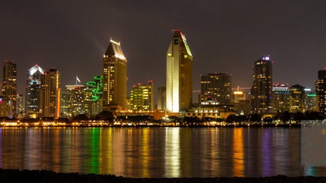 San Diego lights reflecting in the water