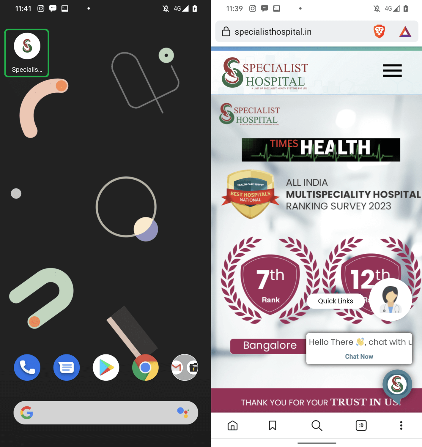 Figuur 10. De kwaadaardige Specialist Hospital-app (links) imiteert de legitieme service (rechts)