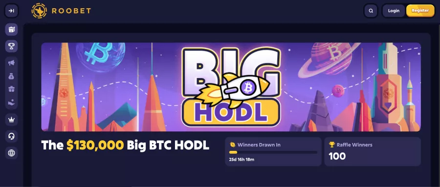 Screenshot of Roobet's Big BTC HODL raffle where you can learn more about the event