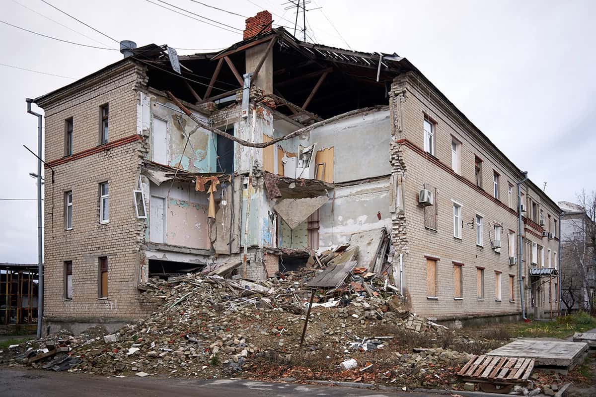 Damaged dormitories at the Kharkiv Institute of Physics and Technology