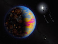Illustration of exoplanet and probes collecting data