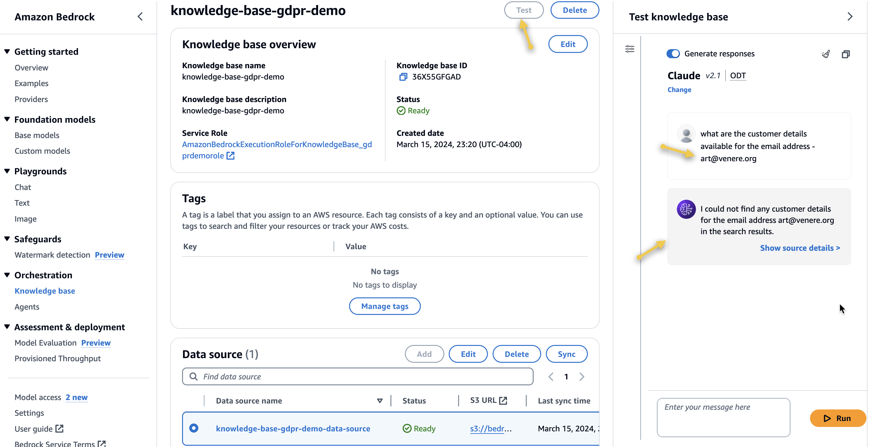 Implementing Knowledge Bases for Amazon Bedrock in support of GDPR (right to be forgotten) requests | Amazon Web Services returned PlatoBlockchain Data Intelligence. Vertical Search. Ai.