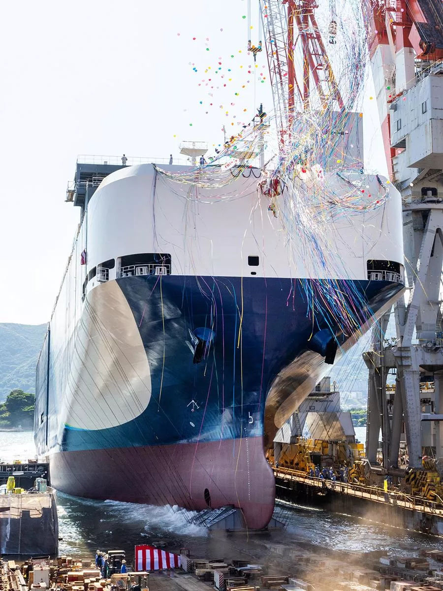 Mitsubishi Shipbuilding Holds Christening and Launch Ceremony of New LNG-Powered Roll-on/Roll-off Ship TRANS HARMONY GREEN in Shimonoseki PlatoBlockchain Data Intelligence. Vertical Search. Ai.