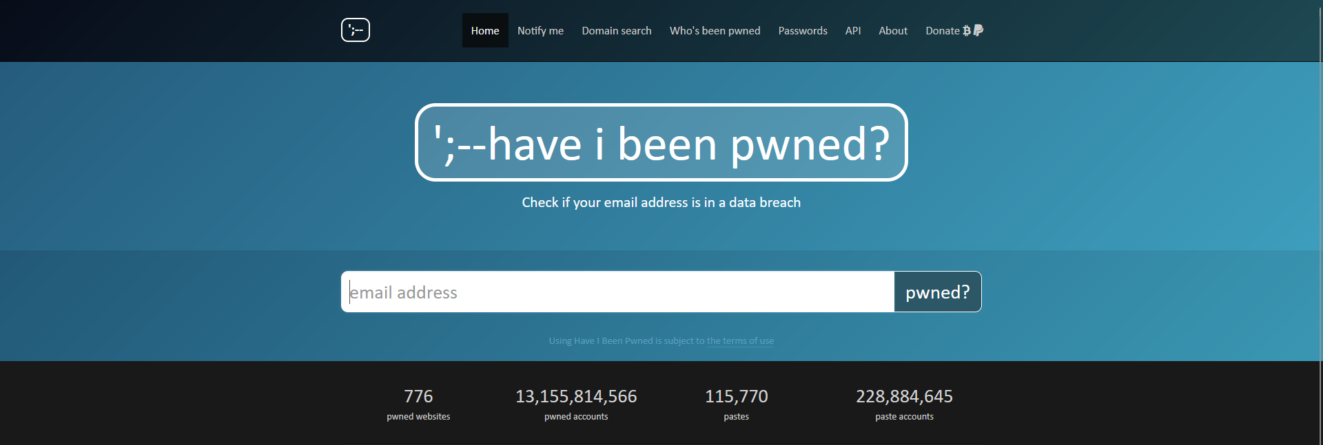 Have i been pwned front page