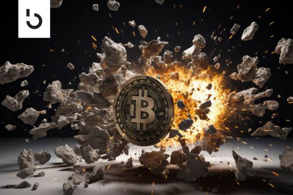 bitcoin with the background of an explosion